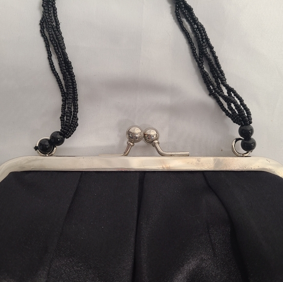 Like New Used Once Claires Black Satin Evening Clutch Bag - Picture 3 of 12